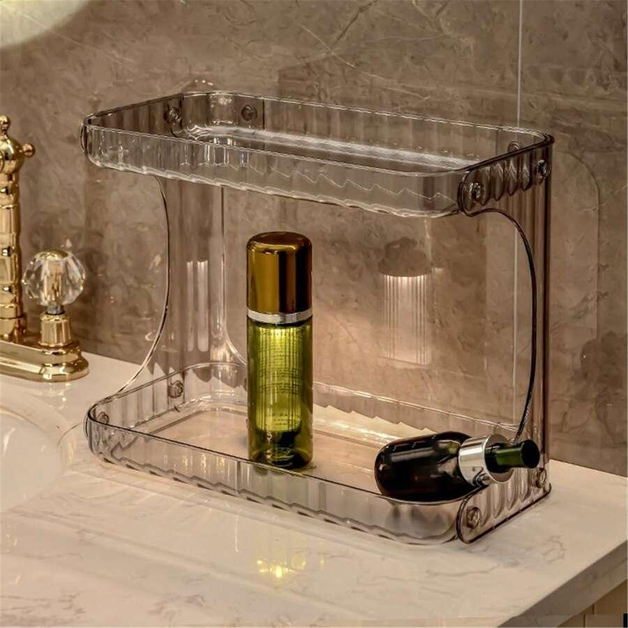 Organisateur pivotant pour maquillage, parfums et accessoires, pratique et élégant pour optimiser l'espace de votre salle de bain.